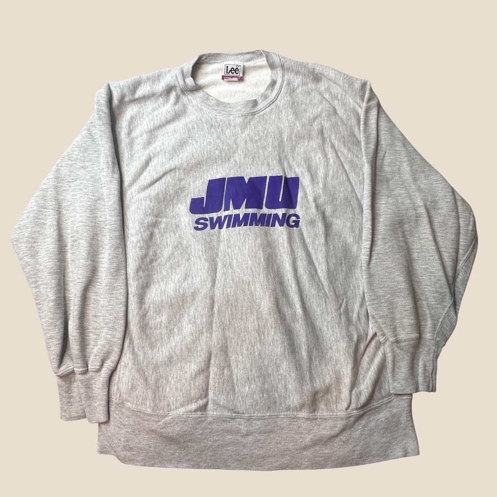 Vintage JMU Sweatshirt Mens XL Cross Grain Gray NCAA Swimming Lee Sports USA